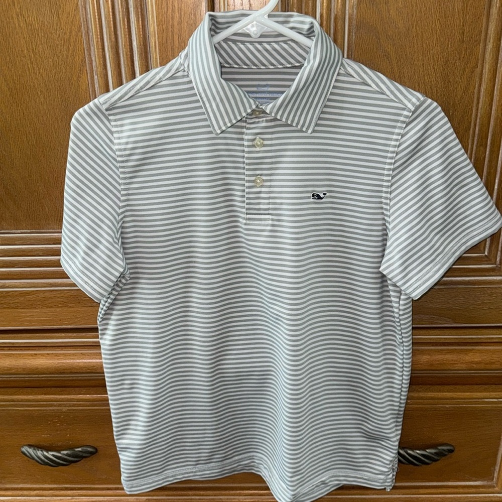 Vineyard Vines Kids White and Gray Striped Polo - Picture 1 of 6